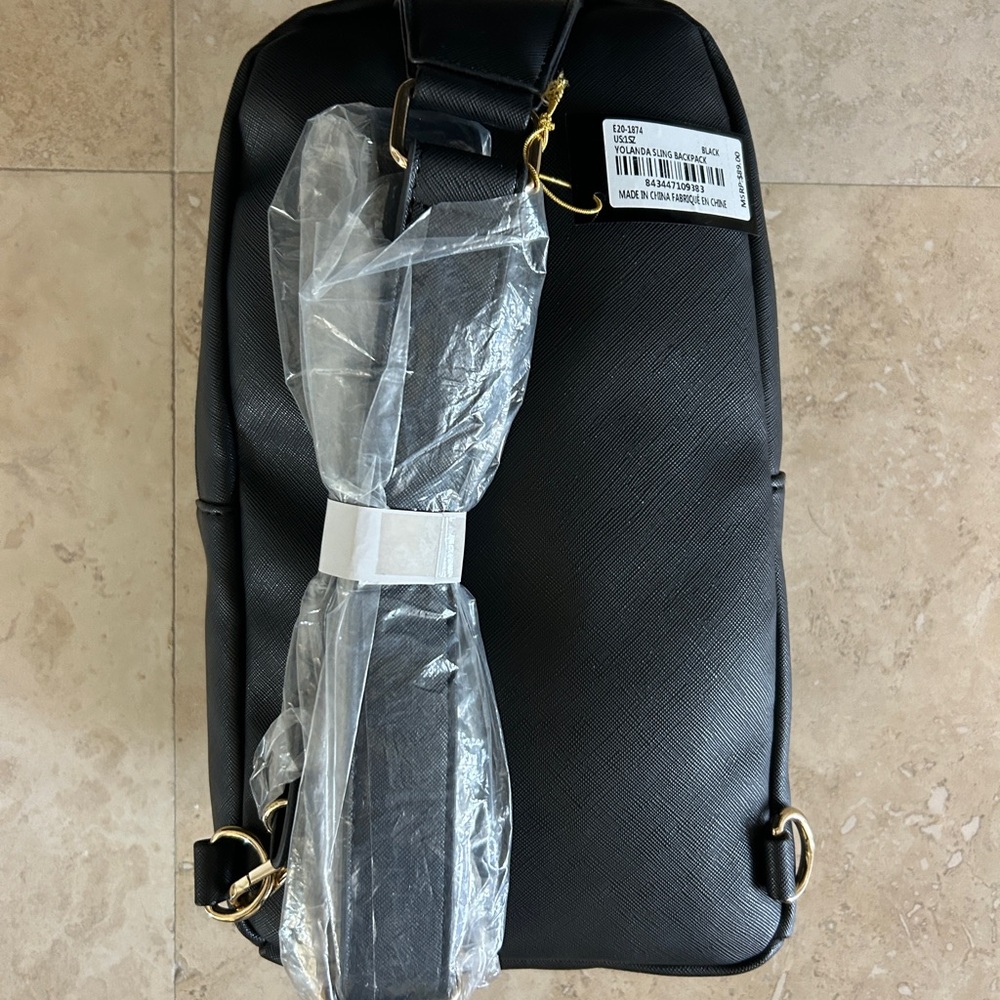 NWT! Bebe Yolanda Sling Backpack in Black with Gold Hardware - Picture 6 of 13